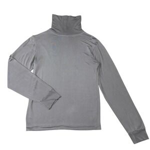 Winter Silks Gray 100% Pure Silk Turtleneck Long Sleeve Top Women Size S